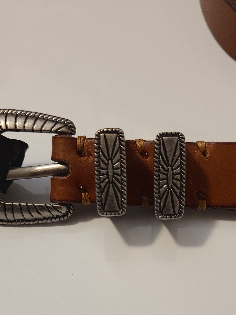 Frye Brown Leather Belt with Engraved Silver Buckle - Picture 4 of 7